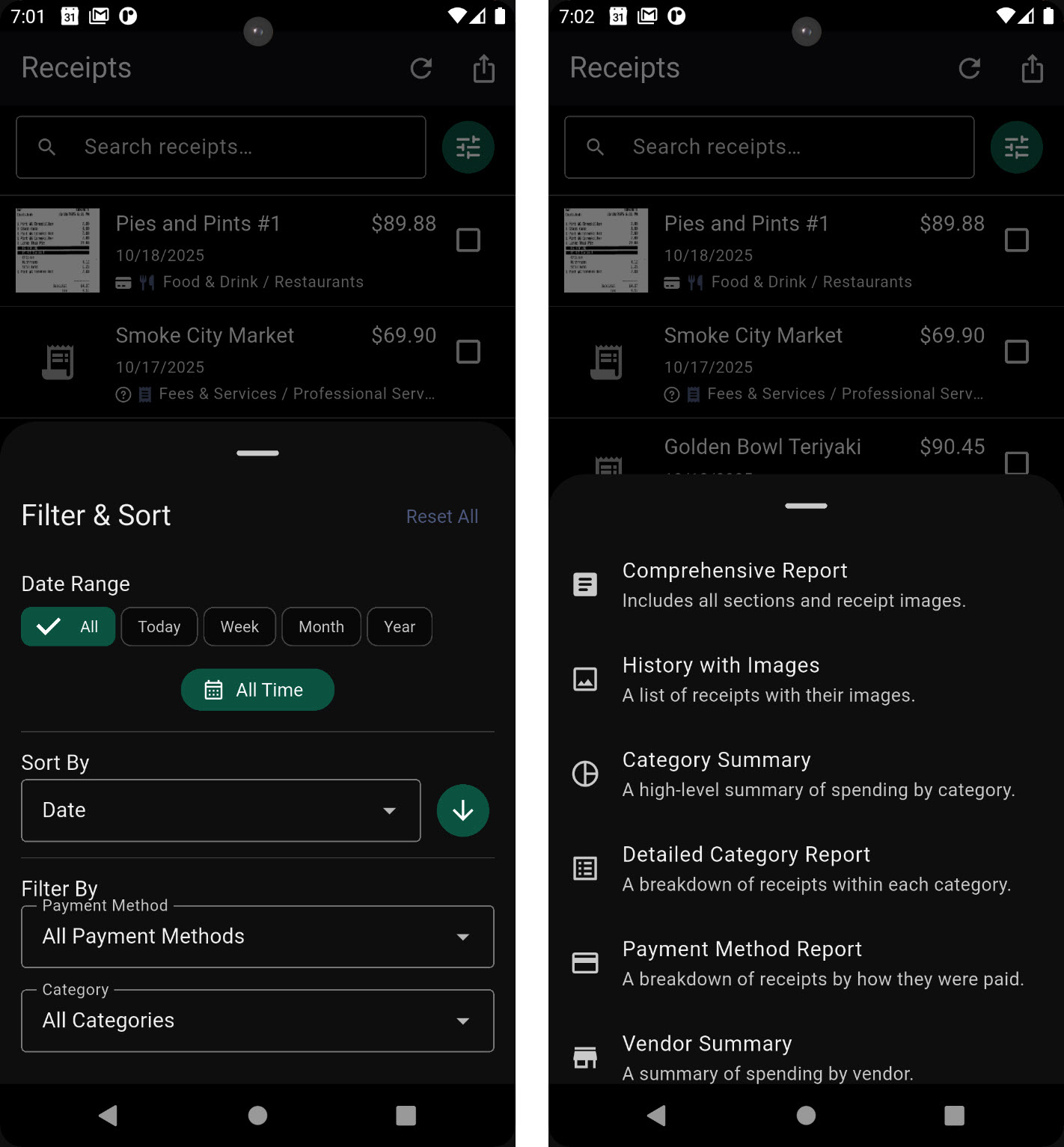 Filters and exports