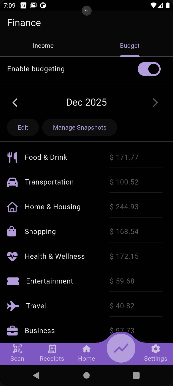 Finance tab
