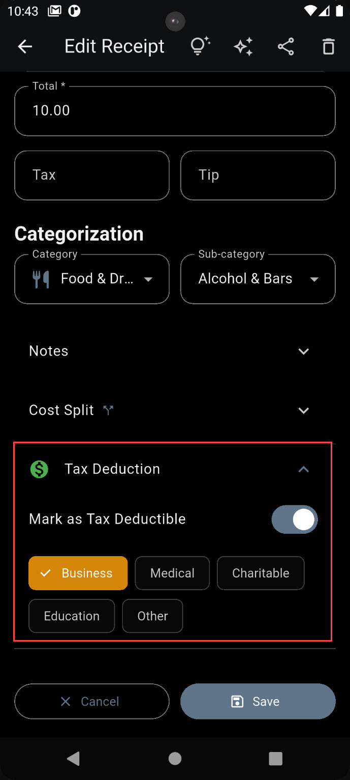 Tax deduction summary report