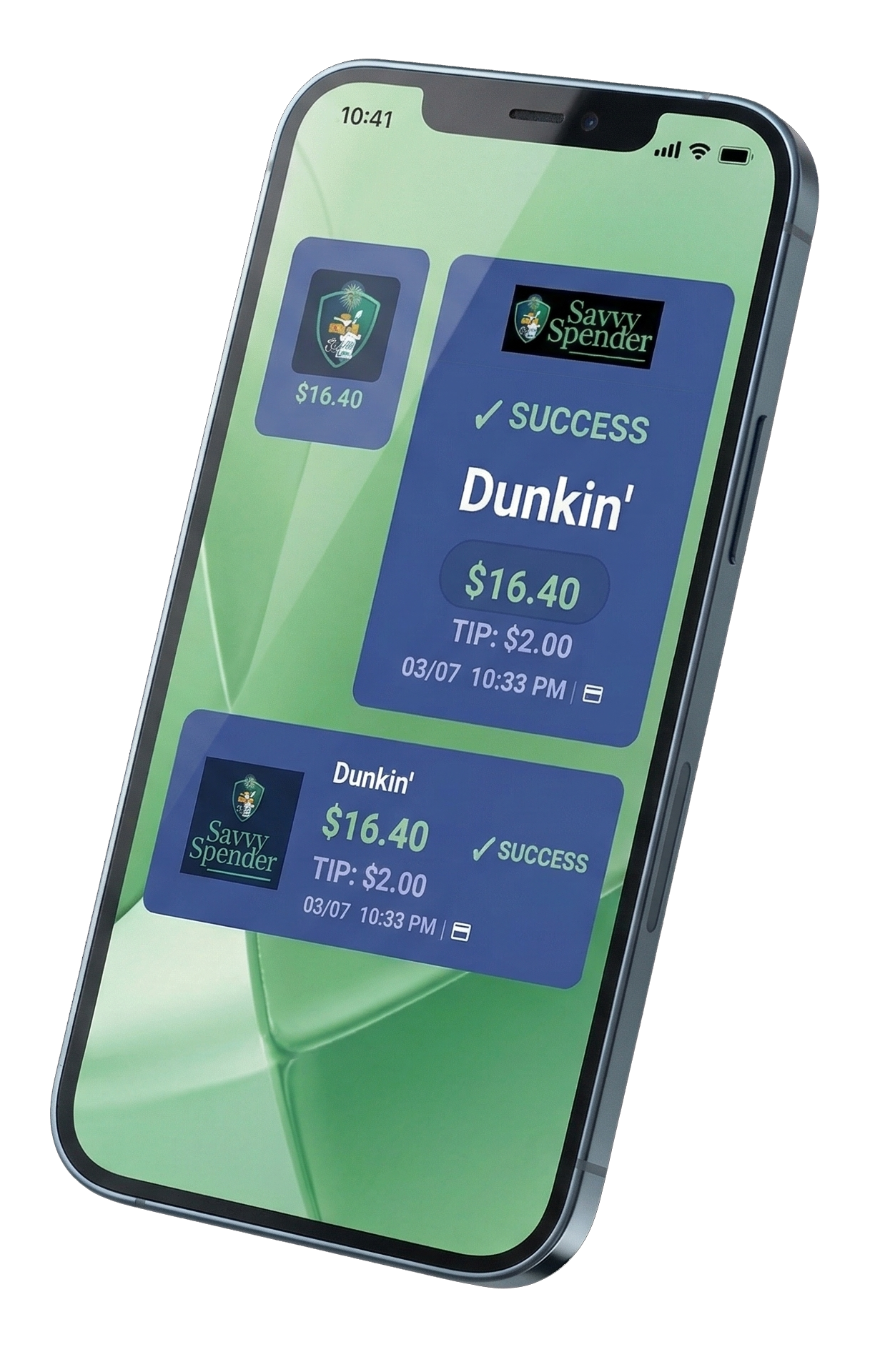 Savvy Spender widgets on a phone desktop